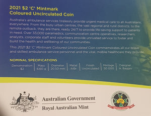 2021 - Australian Ambulance Service - $2 coin, C mint