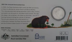 2022 - Diary of a Wombat, 20th Anniversary - Uncirculated 20c carded coin