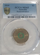 Load image into Gallery viewer, 2014 $2 Green Dove, Remembrance Day Coin PCSG MS65