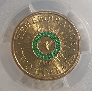 2014 $2 Green Dove, Remembrance Day Coin PCSG MS65